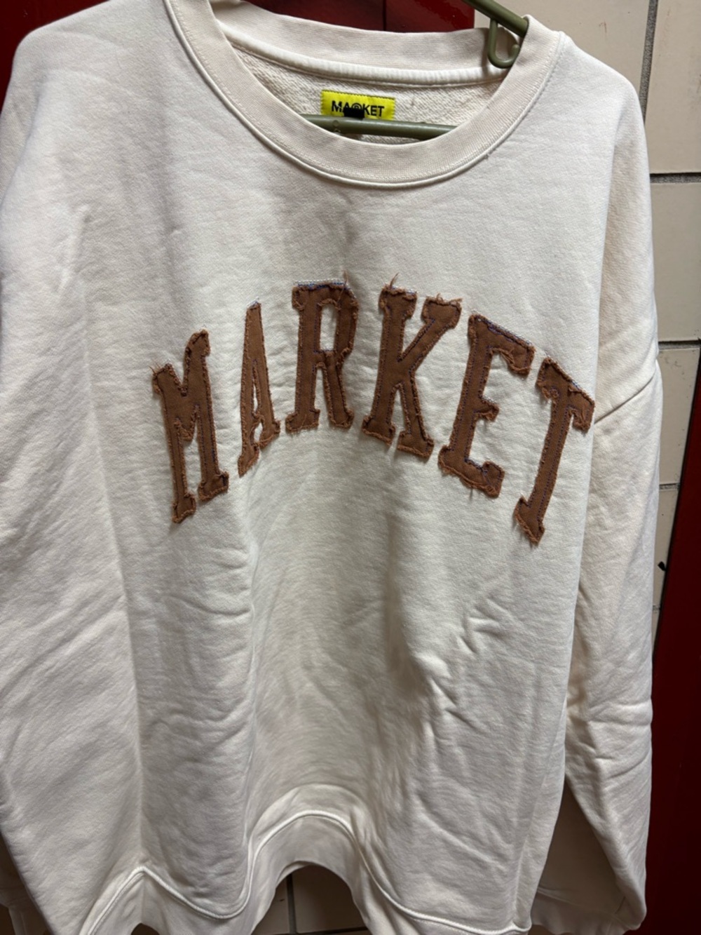 Market Appliqué Crewneck Sweatshirt - Cream with Brown Lettering